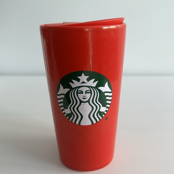 Starbucks Bright Red Travel Mug with Gold Shimmer 12 fl oz EUC - Picture 1 of 12